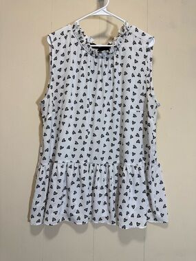 LOFT White Sleeveless Heart-Print Ruffle-Hem Blouse Women’s Sz 20W